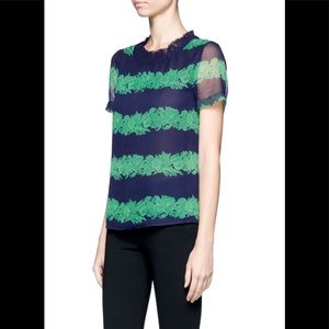 JCrew navy and green leafy blouse with lined body